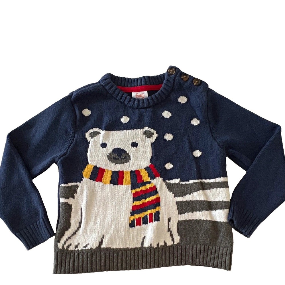 Wonder Nation Boys 4T Blue Bear Animal Print Knit Cotton Pullover Crew Sweater